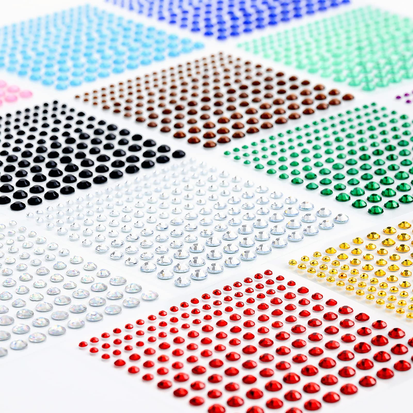 Rhinestone Stickers 2478Pcs Self Adhesive Facial Gem Stickers,4 Sizes 15 Colo…