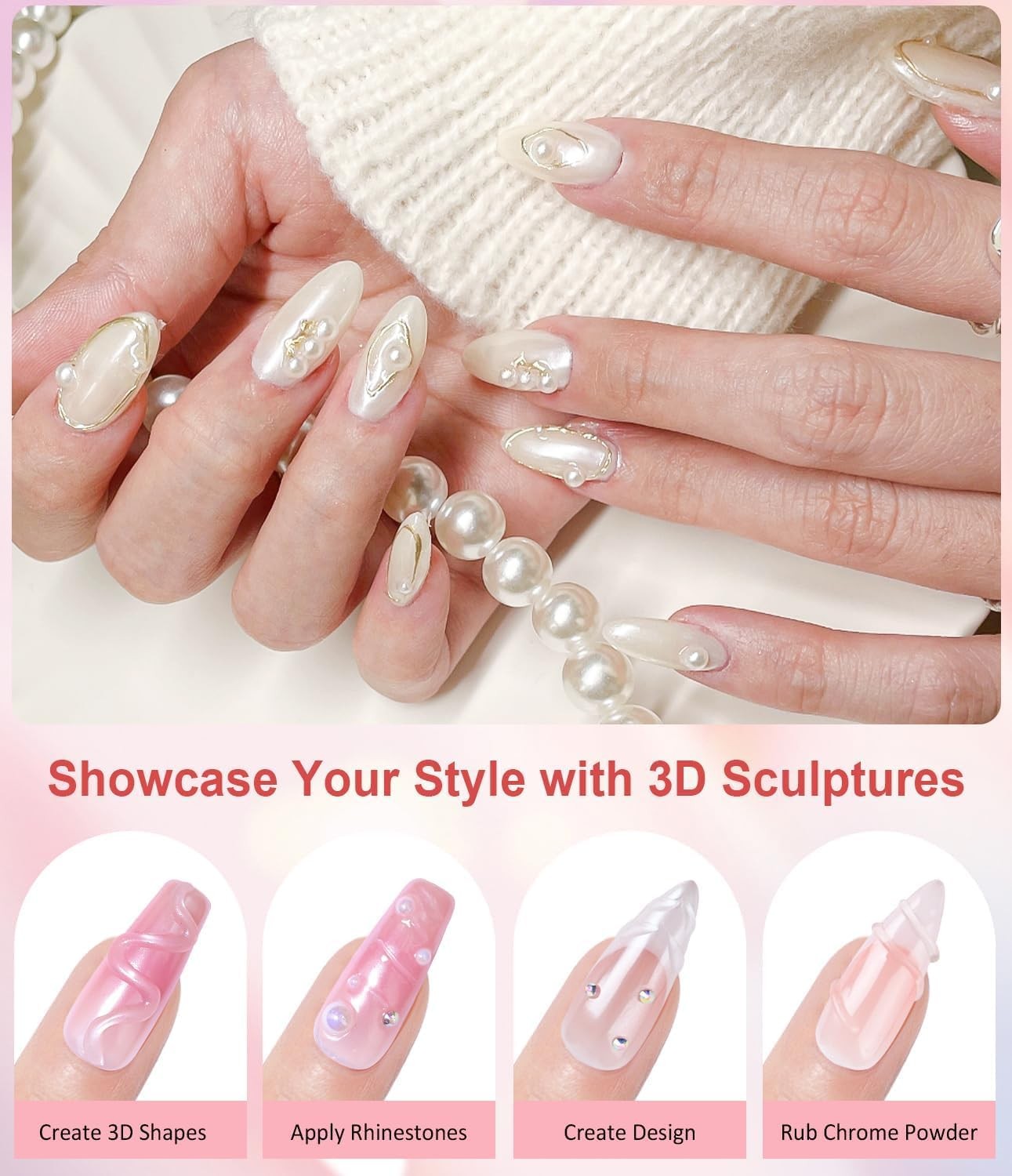 Gold Chrome Nail Powder – Metallic Mirror Effect Nail Chrome Powders Silver C…