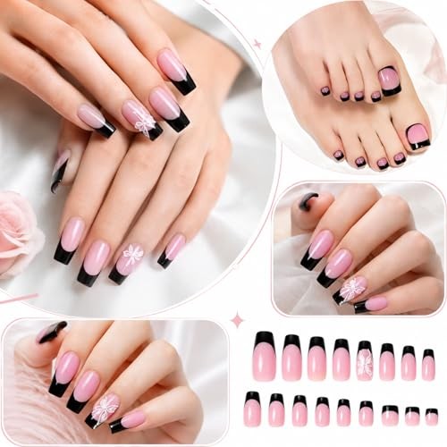 144 Pcs French Tip Press on Nails and Toenails, 12 Sizes Full Cover Square