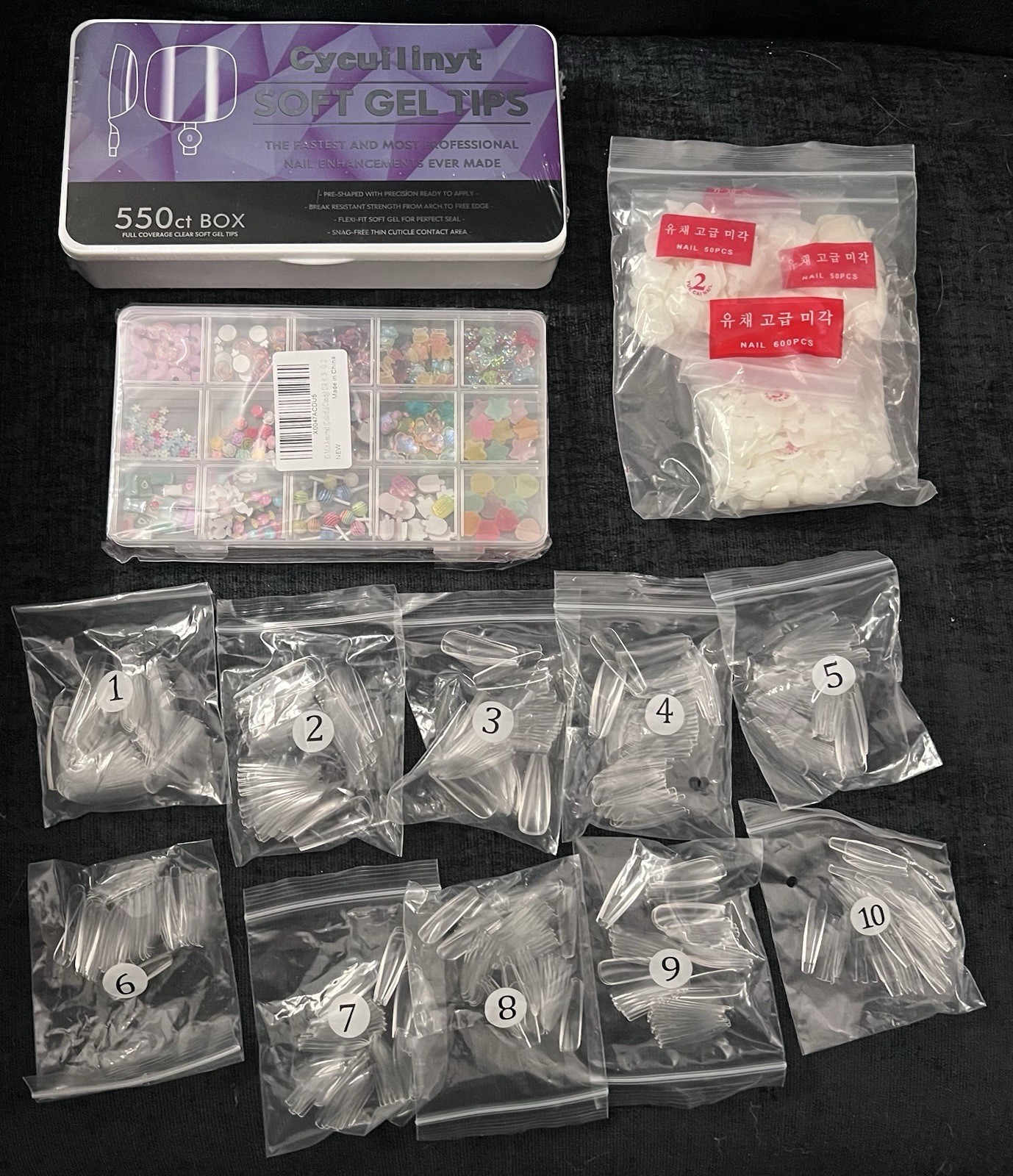 Lot Random Clear False Fake Press On Toe & Finger Nail Assortment & NAIL CHARMS
