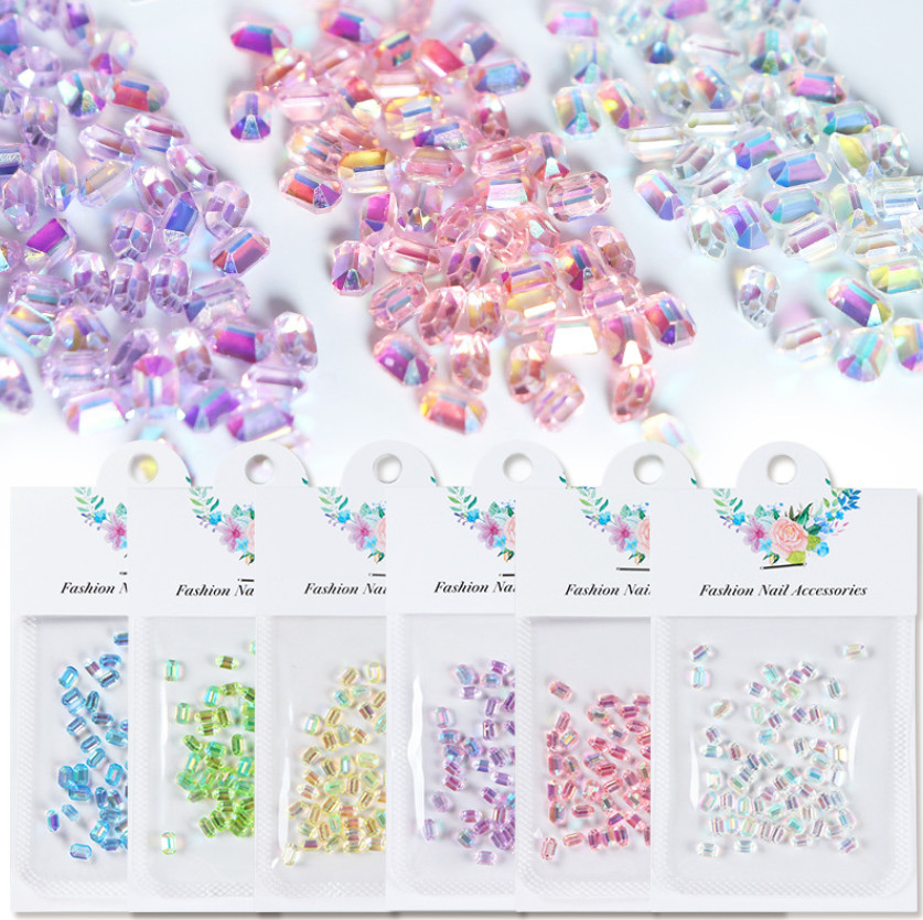 50PCS 6MM Rectangular Octagon Rainbow Rhinestone Nail Art Phone Case Shoes Decor