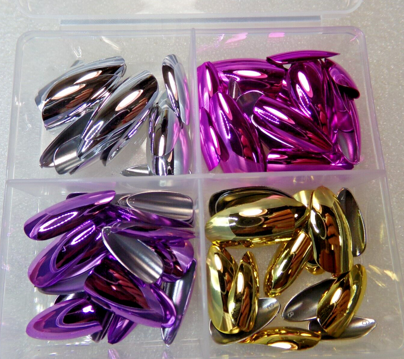 Chrome Nails 4 pack Purple, Pink, Gold, Silver glue on or Tabs Medium Length