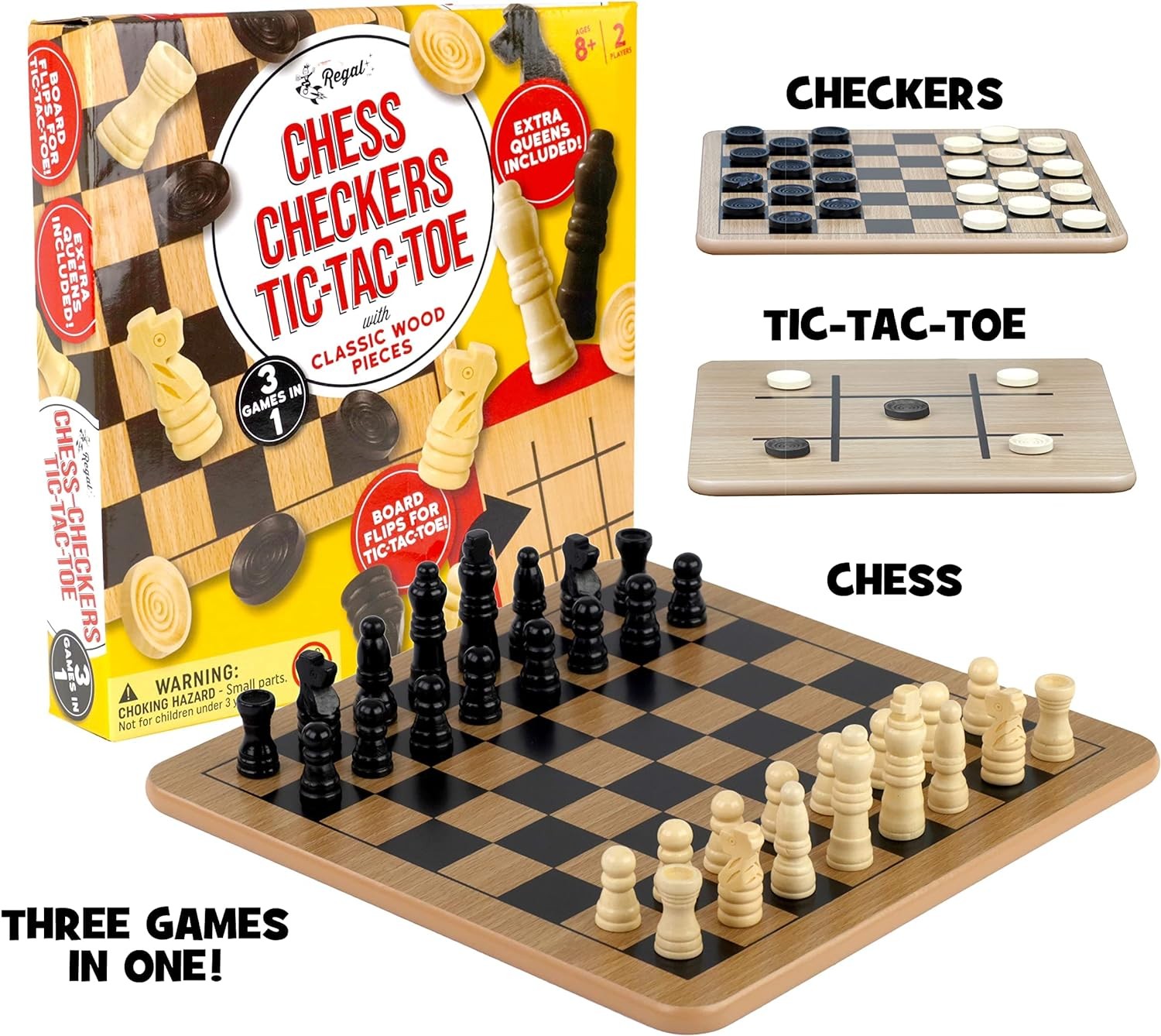 Regal Games – Reversible Wooden Board for Chess, 10.5 Inch –