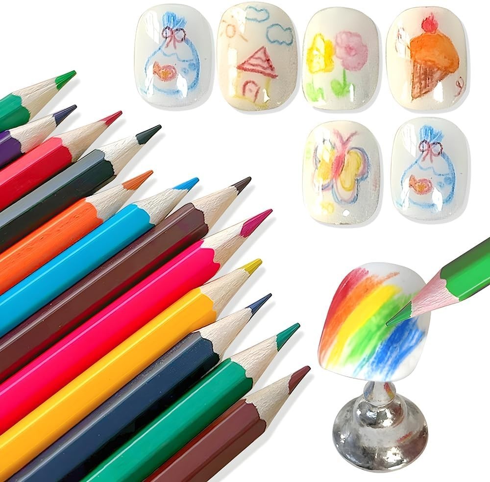 Deluxe Nail Art Pencil Set, 12 Smooth Colorful Pencils for Nail Design Crafts