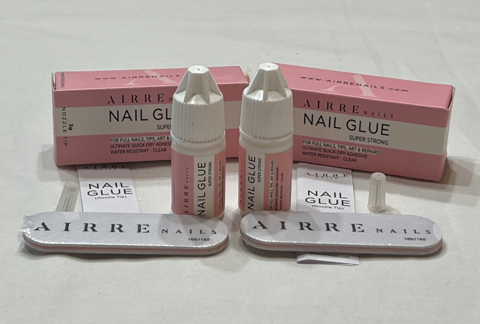 Airre Super Strong Nail Glue 2 Pack 2 3g Bottles With Nail File W/ Precision Tip