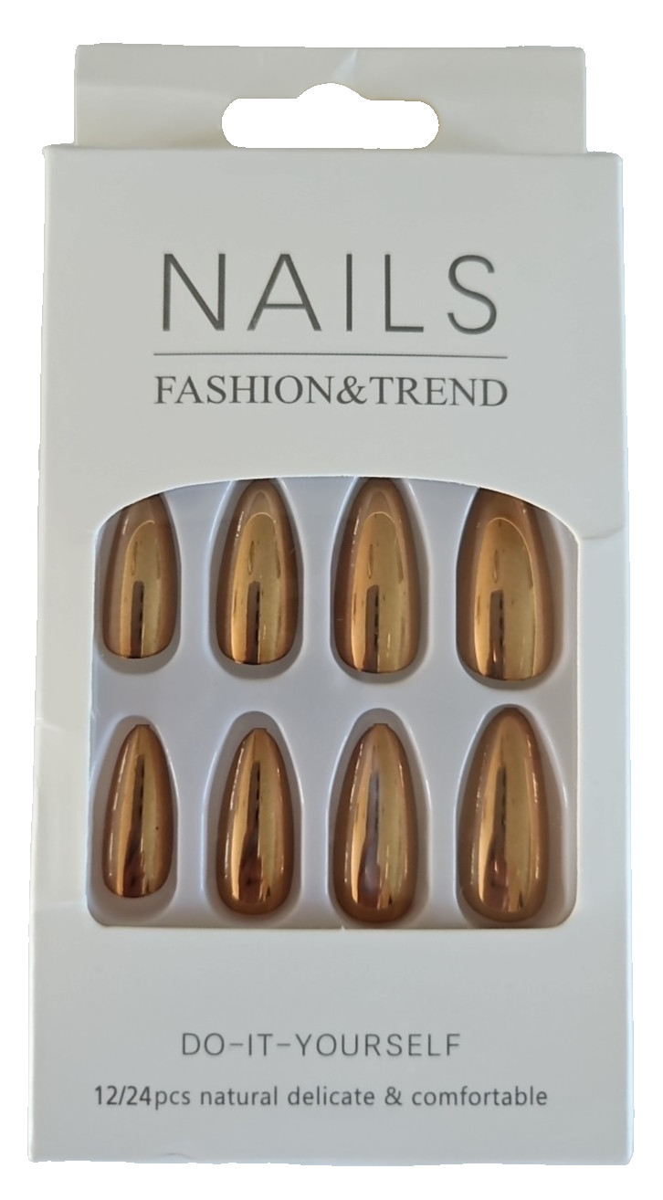 Beautiful Bronze Metallic ~ Almond Shaped Press on Nails – New in Box