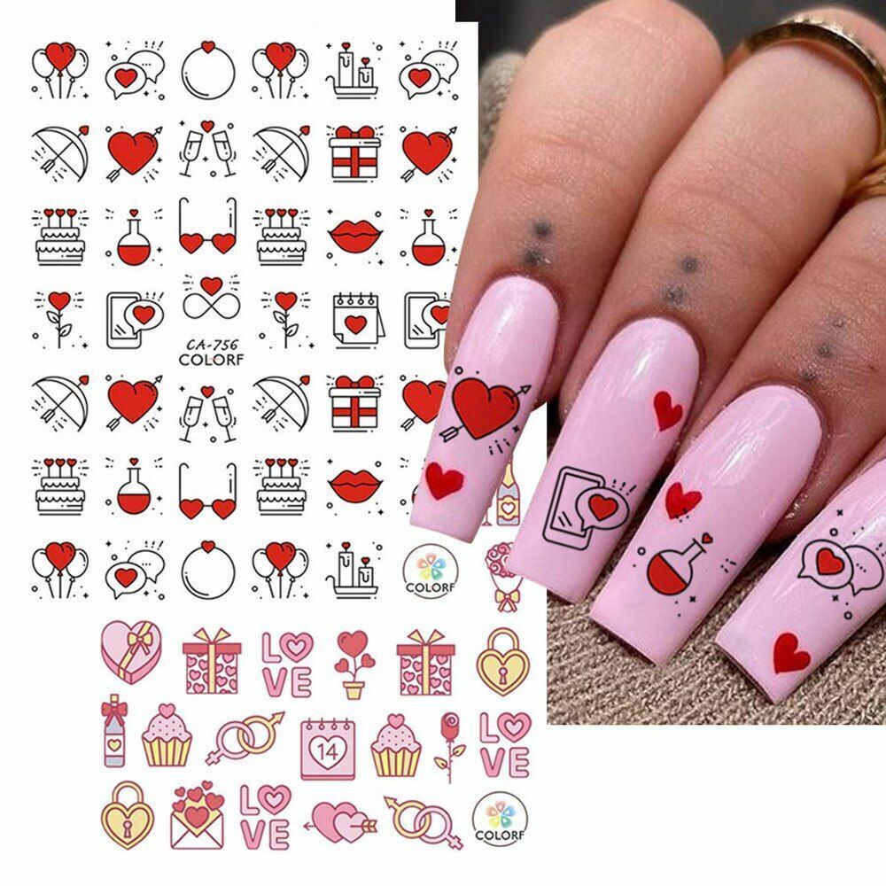 Rose Heart Lover Valentine’s Day 3D Nail Stickers Red Lips Abstract Face DIY NH4