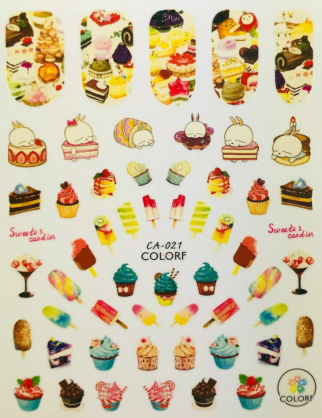 Nail Art 3D Decal Stickers Sweets Candies Cupcakes Dessert Lollypop CA021