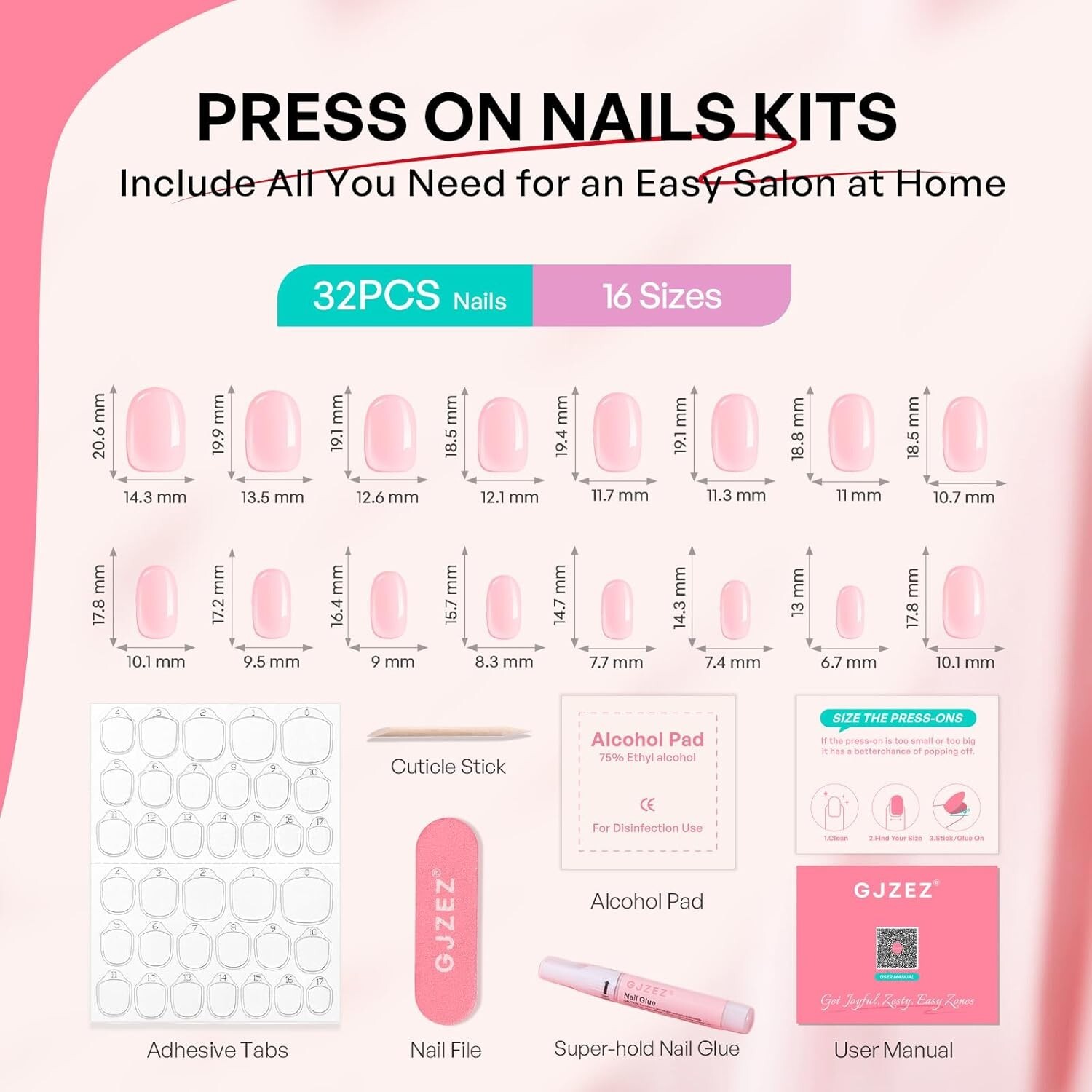 Short Press on Nails Dark Red – GJZEZ Soft Gel Round Glue on Fake Nails, Natural