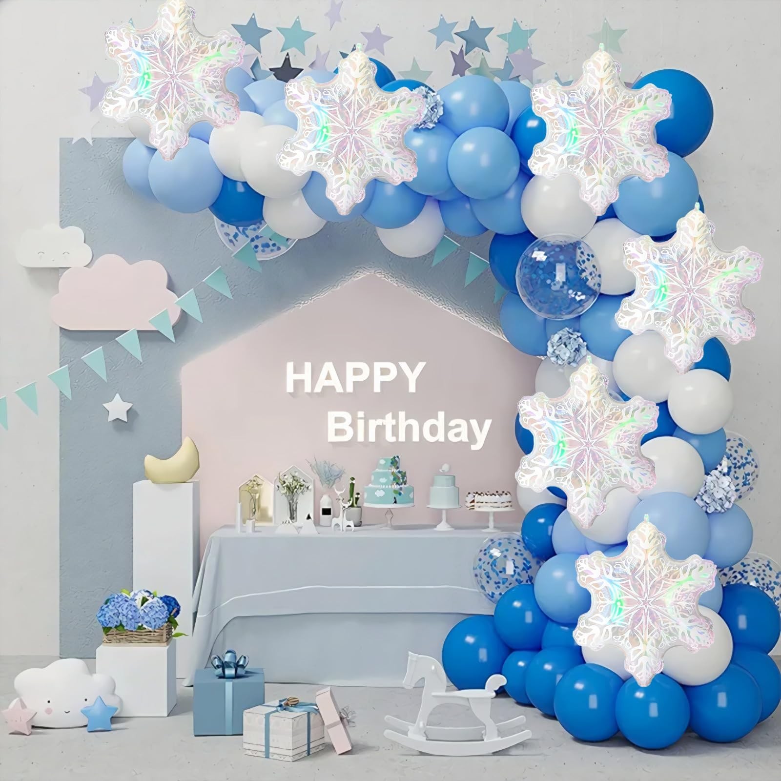 6pcs 24” Clear Iridescent Snowflake Balloons, Winter Theme Snow Foil Mylar B…