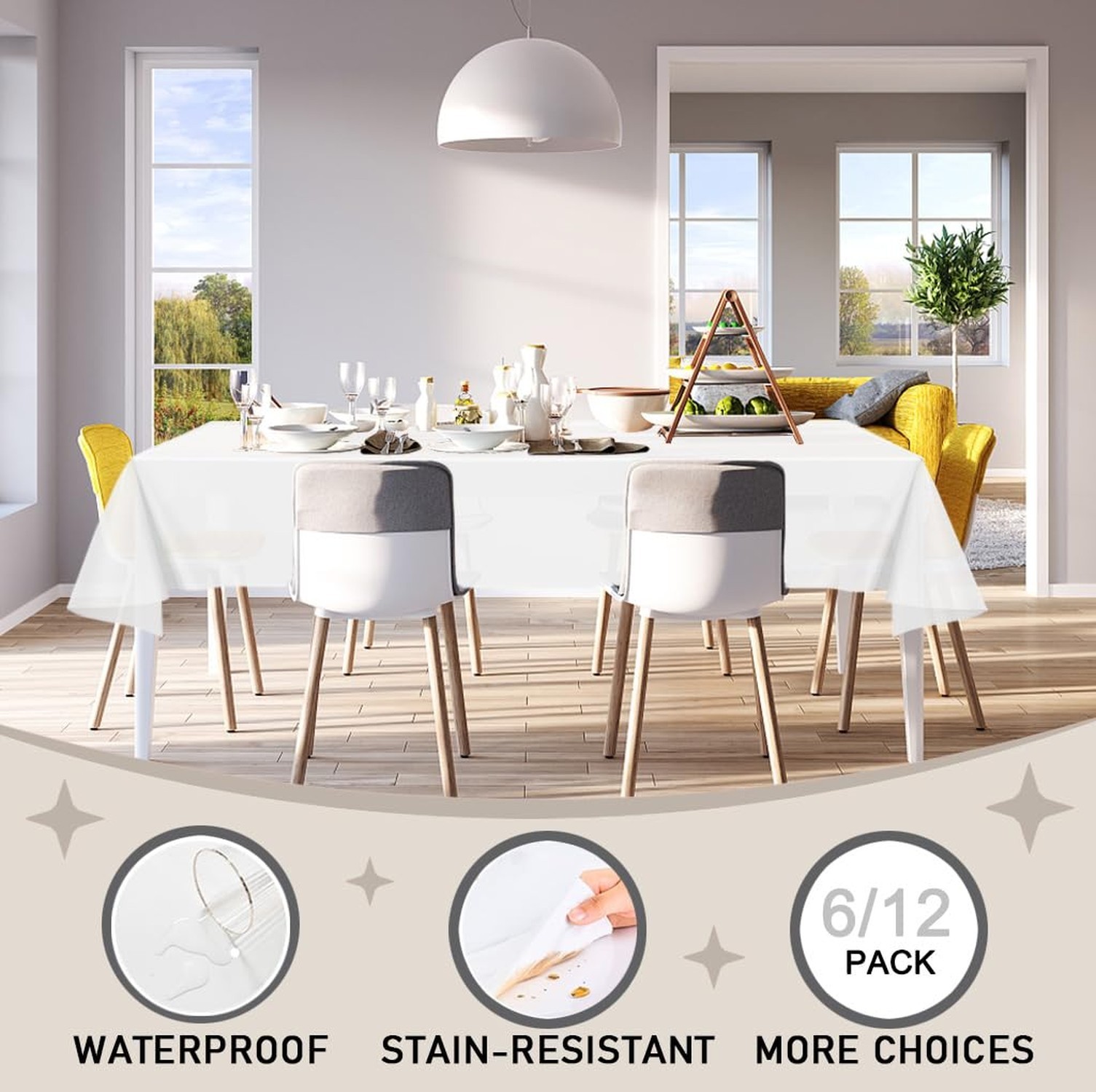 D&Z Plastic Table Cloth Disposable, 12 Pack White Rectangle Tablecloth Indivi…