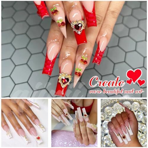 24pcs Red Nail Rhinestones Luxury Nail 1 Box Luxury Style Nail Charms – Red