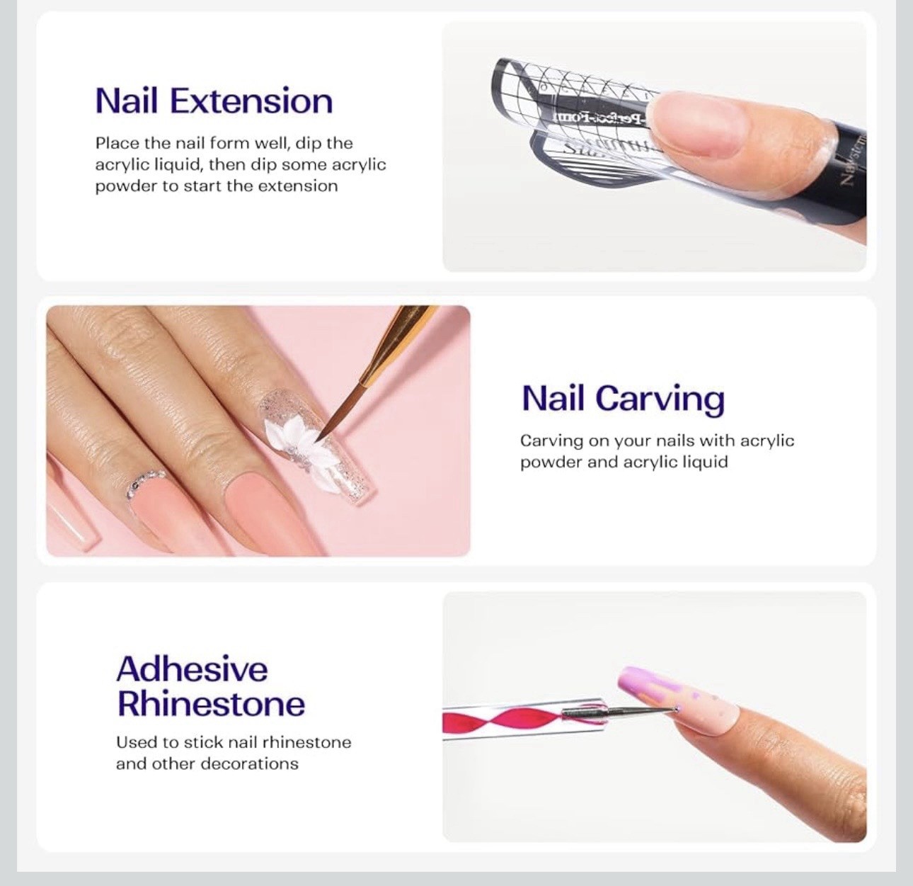 Acrylic Nail Kit Clear White Pink Powder and Liquid Set NEW