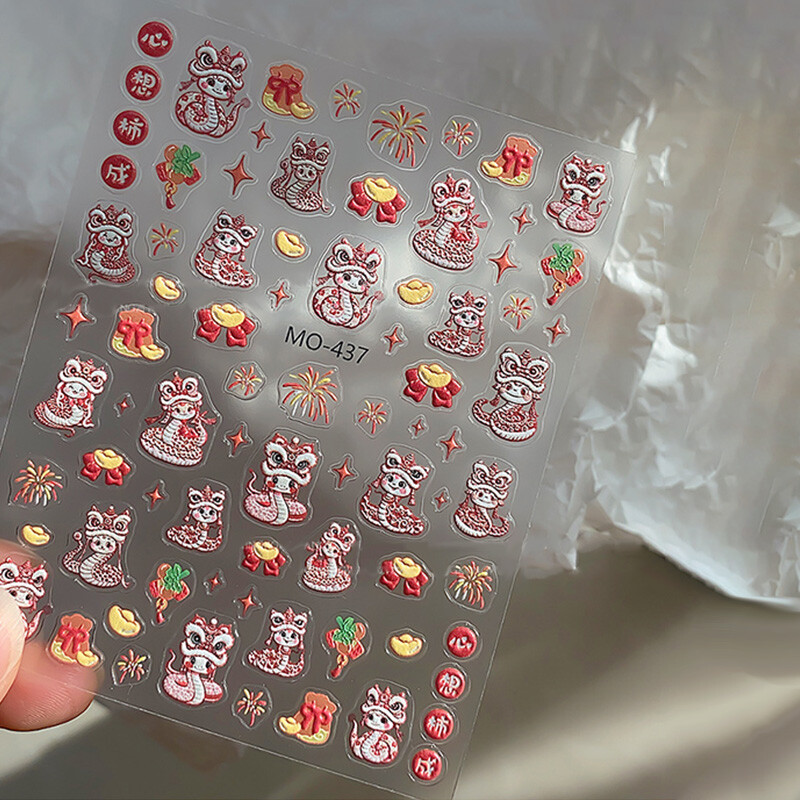 Red Chinese Knot Firecracker 3D Self Adhesive Nail Art Stickers New Year Lovely