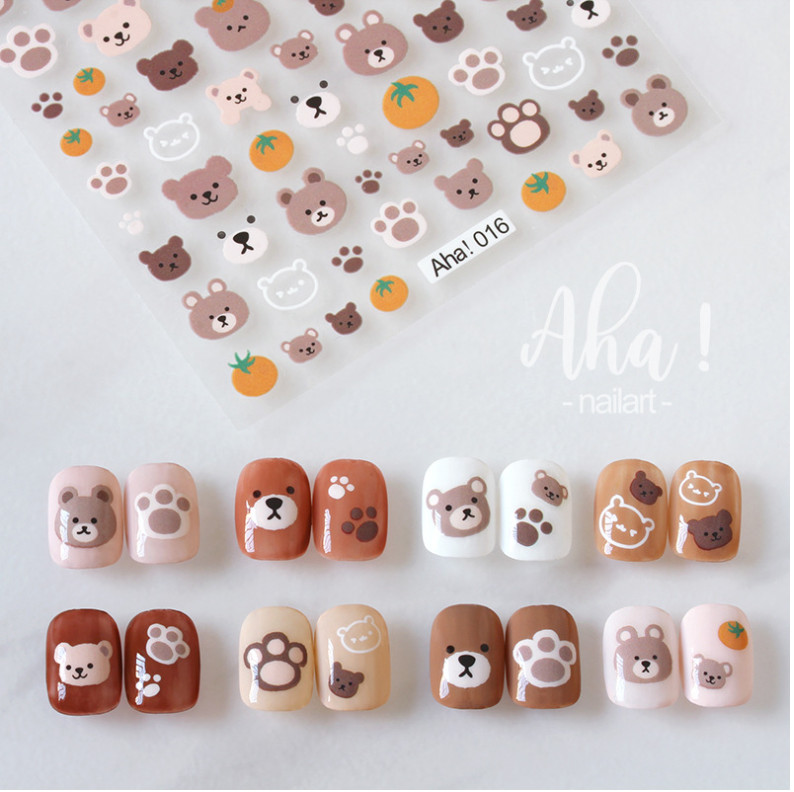 Nail Art 3D Decal Stickers Animal Bear Heart Flower Paw Print Peel & Stick NH20