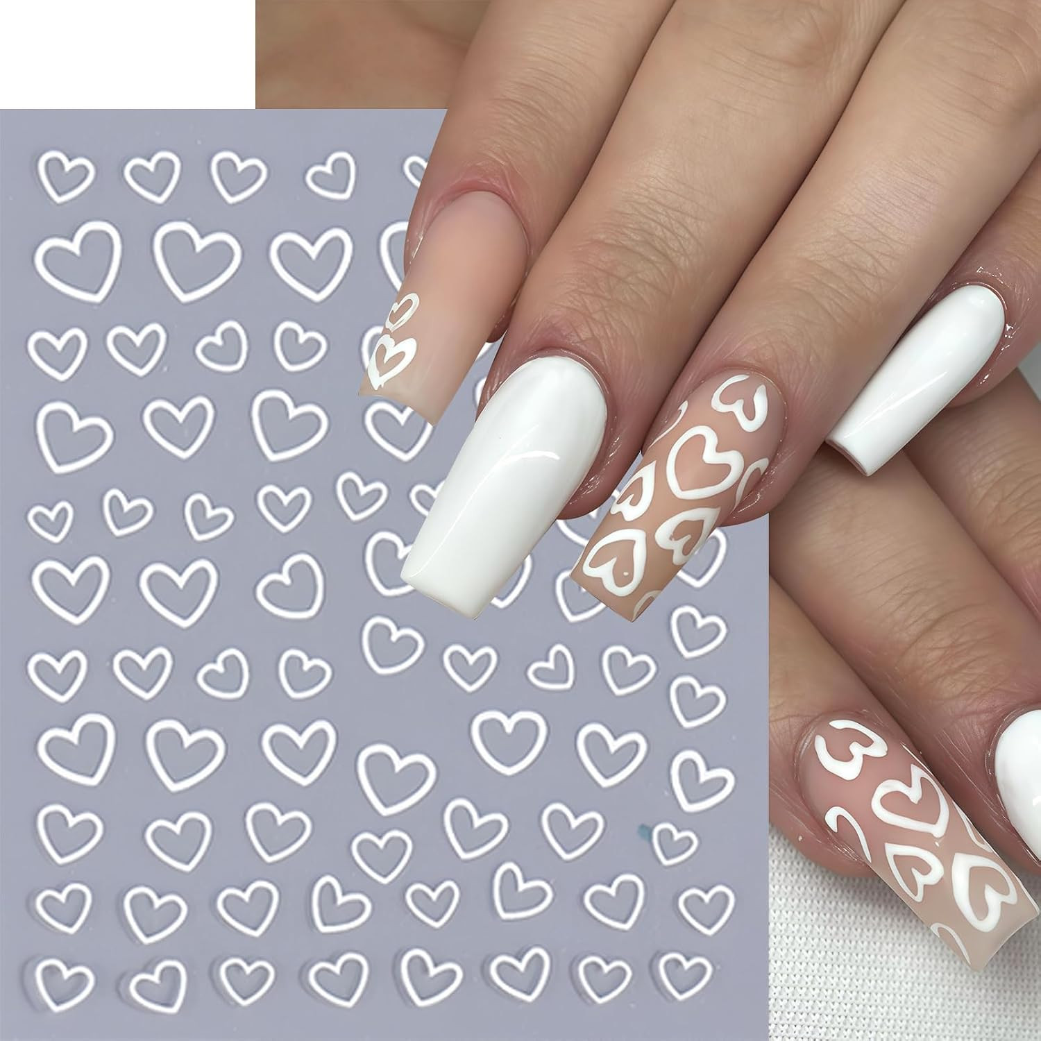 8 Sheets Valentines Day Nail Art Stickers 3D Gold Silver White Rose Gold Hollow
