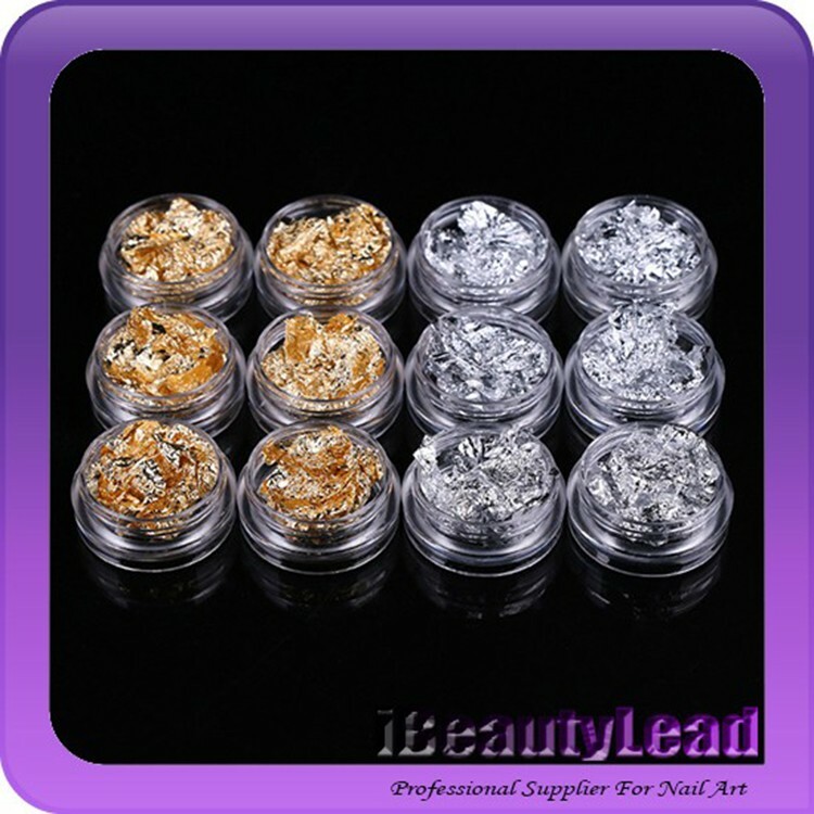 12 PACK FOIL NAIL ART SET, NAIL PAILETTE FOR DECORATION FLAKE GOLD/SILVER