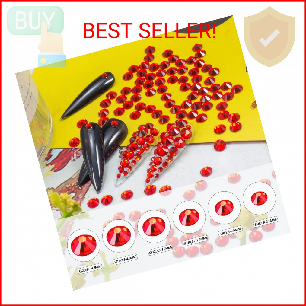 2400 Pcs Nail Art Rhinestones Red Flat Back Rhinestones Gems Round Crystal Siam