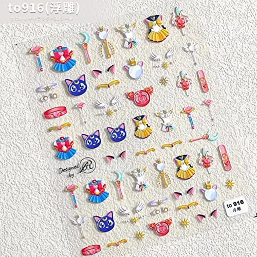 New Cartoon Anime Princess Moon Hare Nail Sticker Decals 5D Embossed Anime Moon