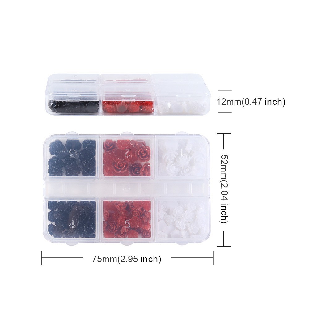 3D Resin Rose Flower Nail Charms 6 Grids Colors Valentine’s Day Nail Art Decor