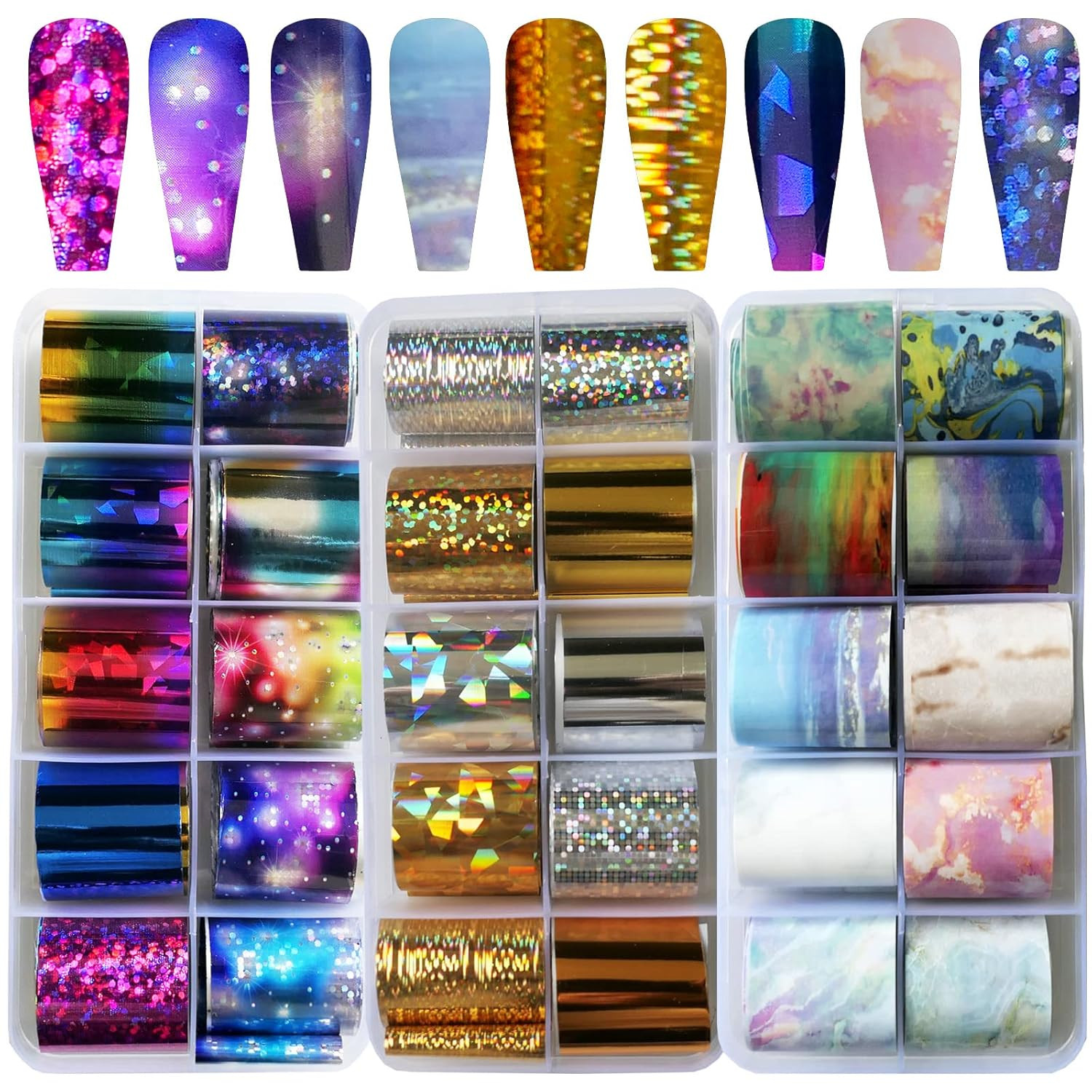 Create Stunning Nail Designs – 30 Sheet Foil Set – Marble Flower Holographic Art