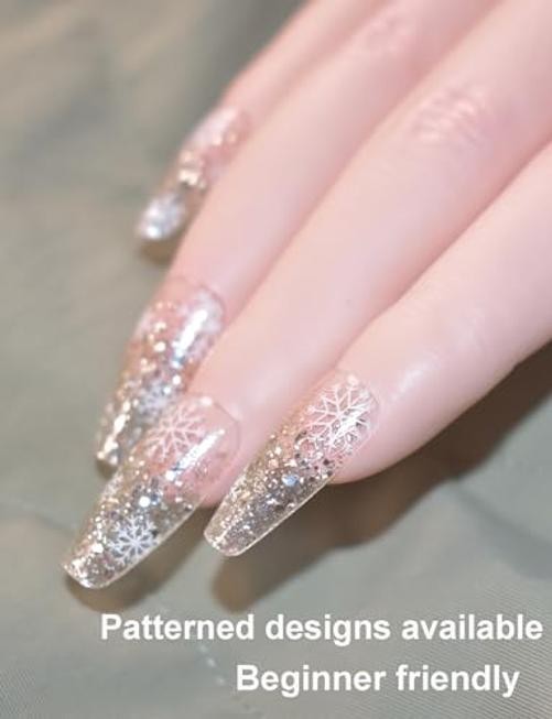 Semi Cured Gel Nail Strips Christmas Nail Stickers Clear with Snowflakes