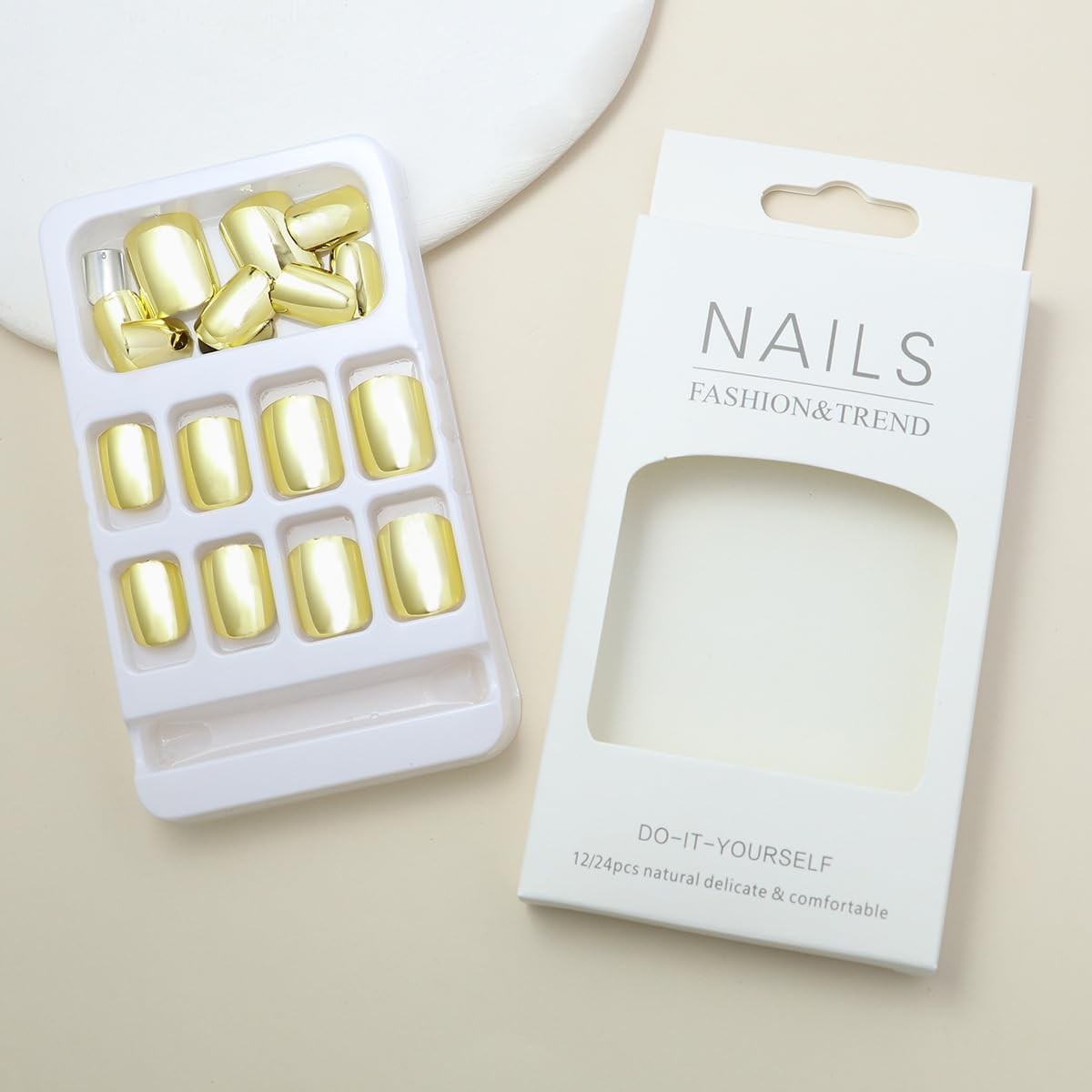 Gold Press on Nails Short Square Fake 1 Fl Oz (Pack of 24), Style-A4