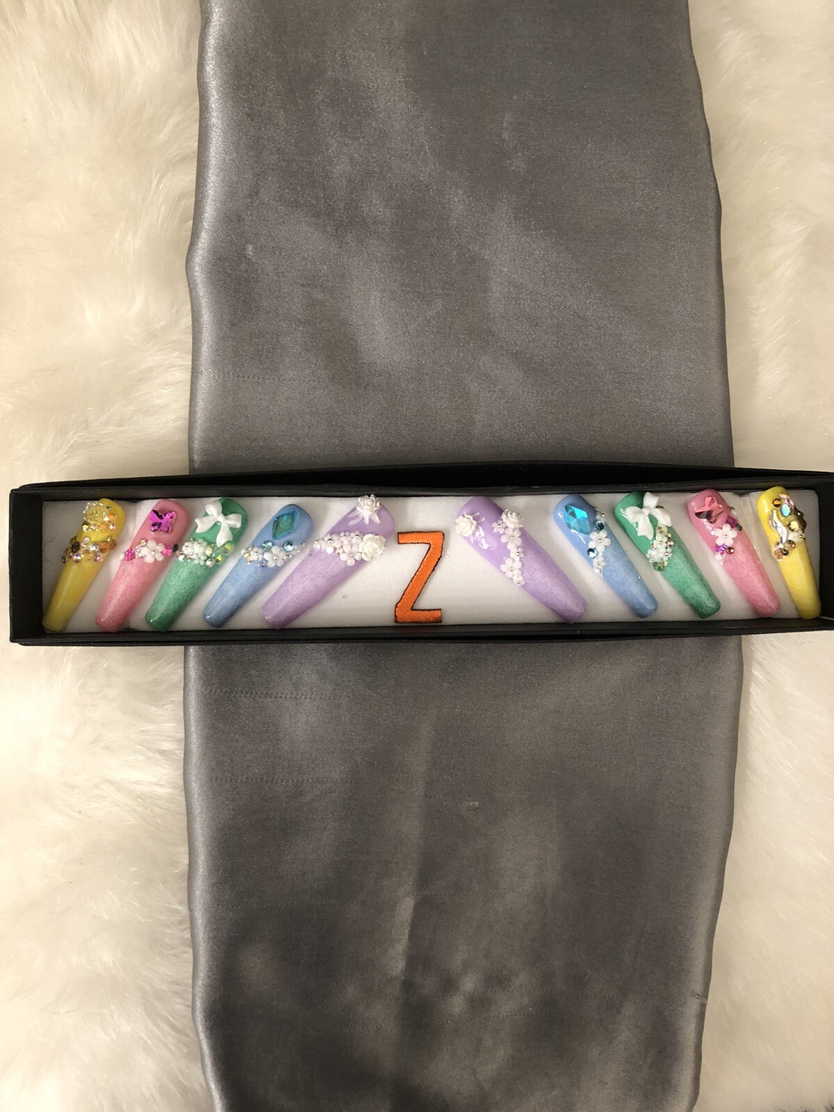 Z NAILZ! Gorgeous Set Of Handcrafted Custom XL Mixed Pastel Ballerina Press Ons