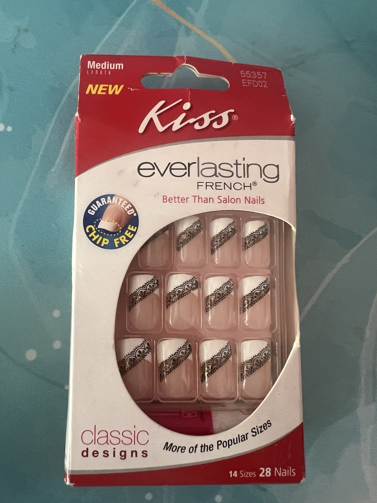 Kiss Everlasting Rare 🔥 Black French Tip Glue On Nails 28 Medium Square