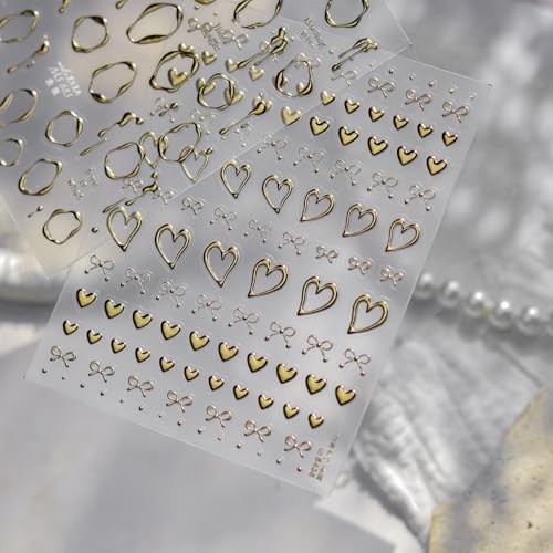 Gold Hearts Nail Stickers 5D Embossed Valentine’s Day Bow Nail Decals Style36