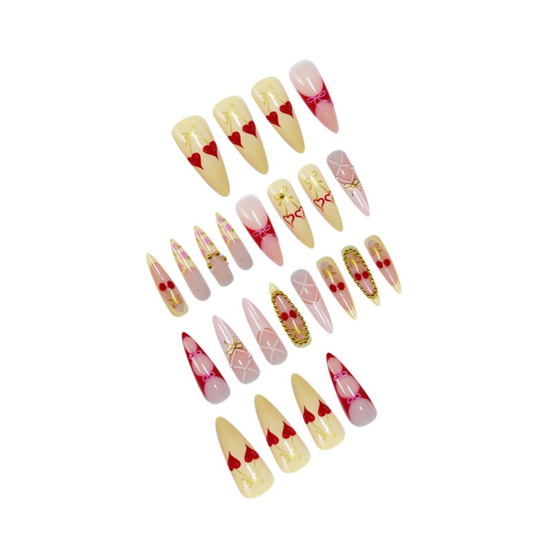 Sweet Cool Cherry Plaid Bow Press On Nails