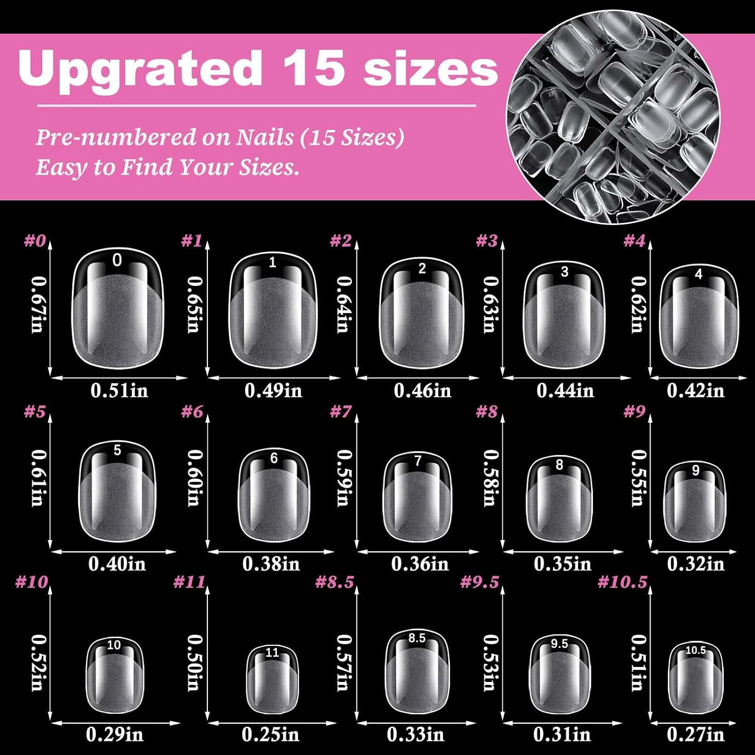 300Pc Extra Short round Square Gel Nail Tips Clear Fake Nail, XS Clear Press on