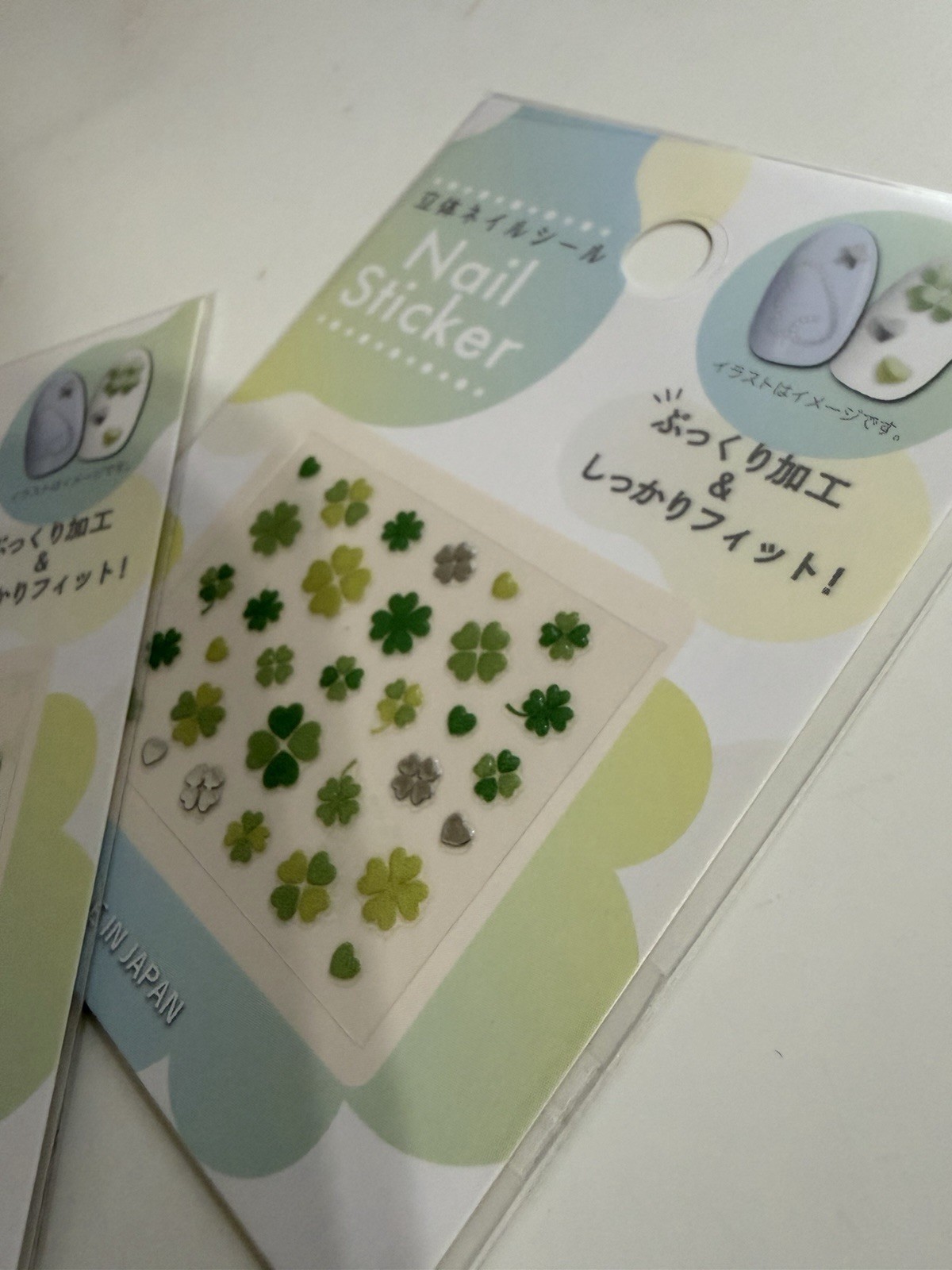 2 Sheets 3D Clover Nail Art Stickers Green Lucky Four Leaf Made in Japan