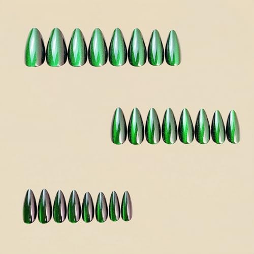Green Glitter Press on Nails Medium Almond Fake Nails with Solid Color green