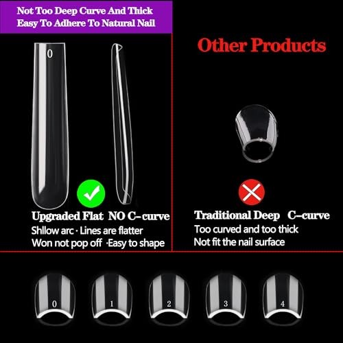 3XL Square Nail Tips, 240PCS Clear Full Cover 240 No c curve Full Cover Square