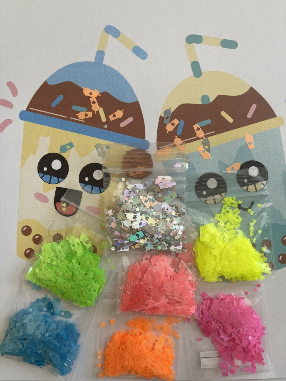 Boba Milk Tea Cup Shape (NEON/Silver) 7mm Glitter-Nail Art Face Crafts-US-tsp
