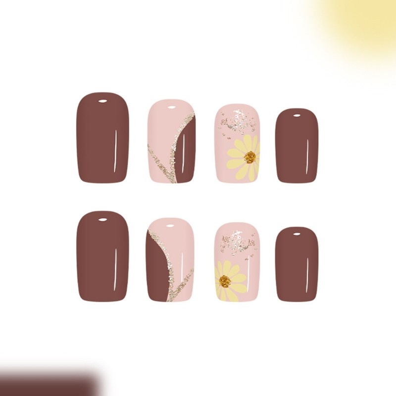 Press On Nail Coffee Color Botanicals Art Office To Evening Wears