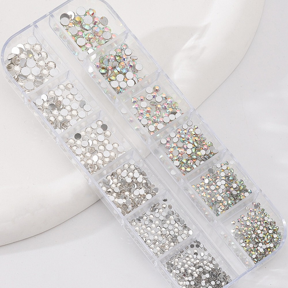 12 Grids Nail Art Rhinestones Kit + Pick up Pen + Tweezers for Nail Art Decorati