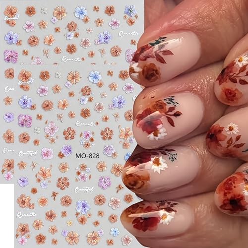 6 Sheet Flower Nail Art Stickers Vintage Flowers Nail Stickers 3D Self Style11
