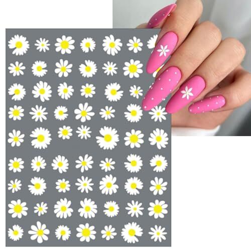 6Sheets Daisy Nail Art Stickers,Floral Daisy Nail Decals Spring Summer flower-3