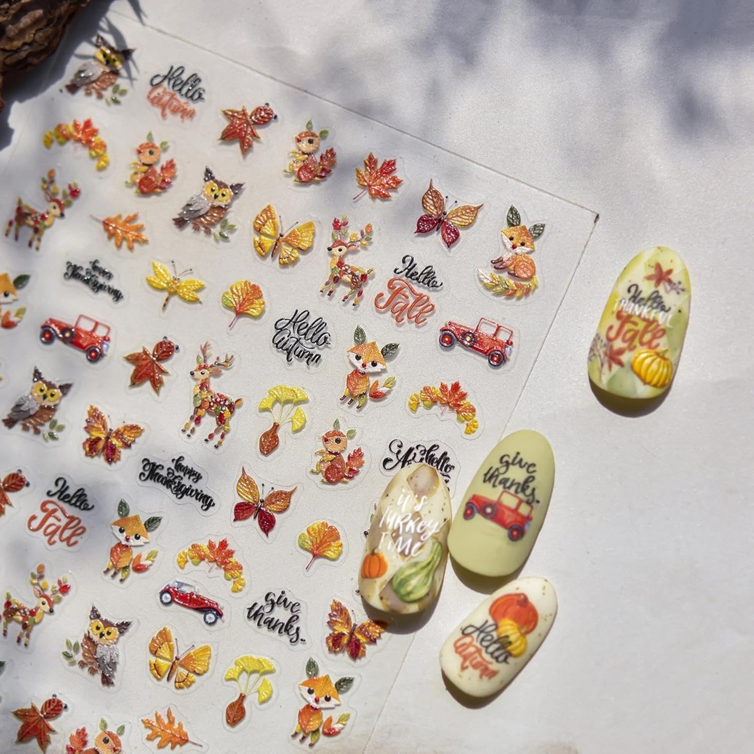 Fall Leaf Nail Art Stickers Fox Deer Nail Decals for Nails Art Autumn Leaf wi…