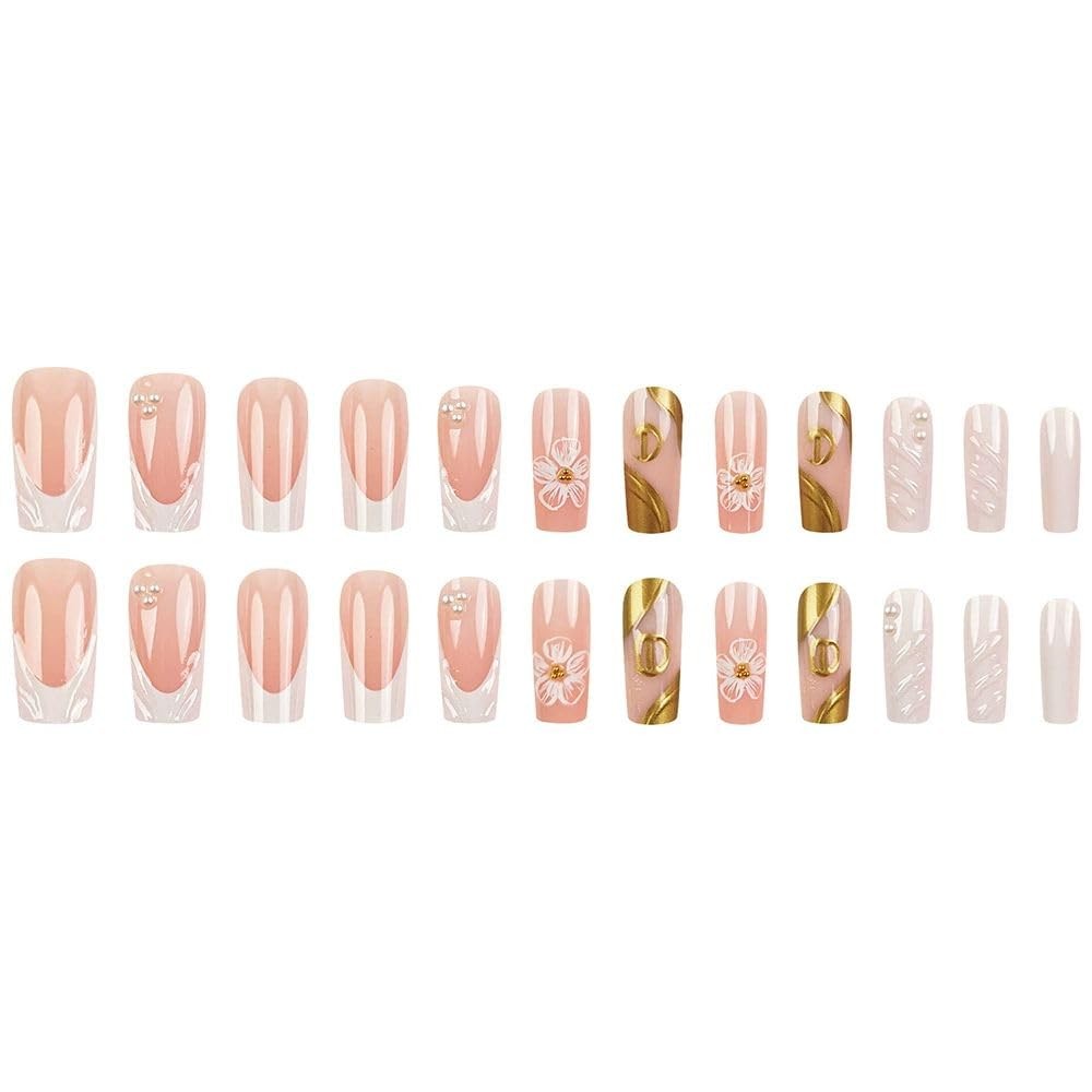 QQPPOLIU Square Press on Nails Long Pink Glue General,24, Various colors