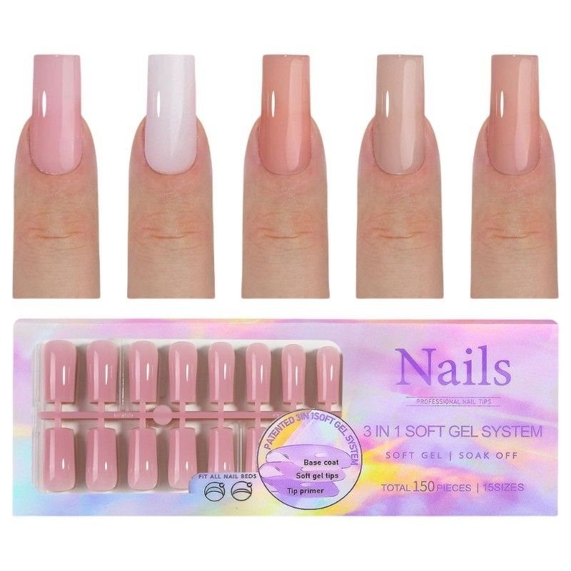 1 Box Soft Gels Nails Tips Nudes Press On Nails French Tip False Nails for Women