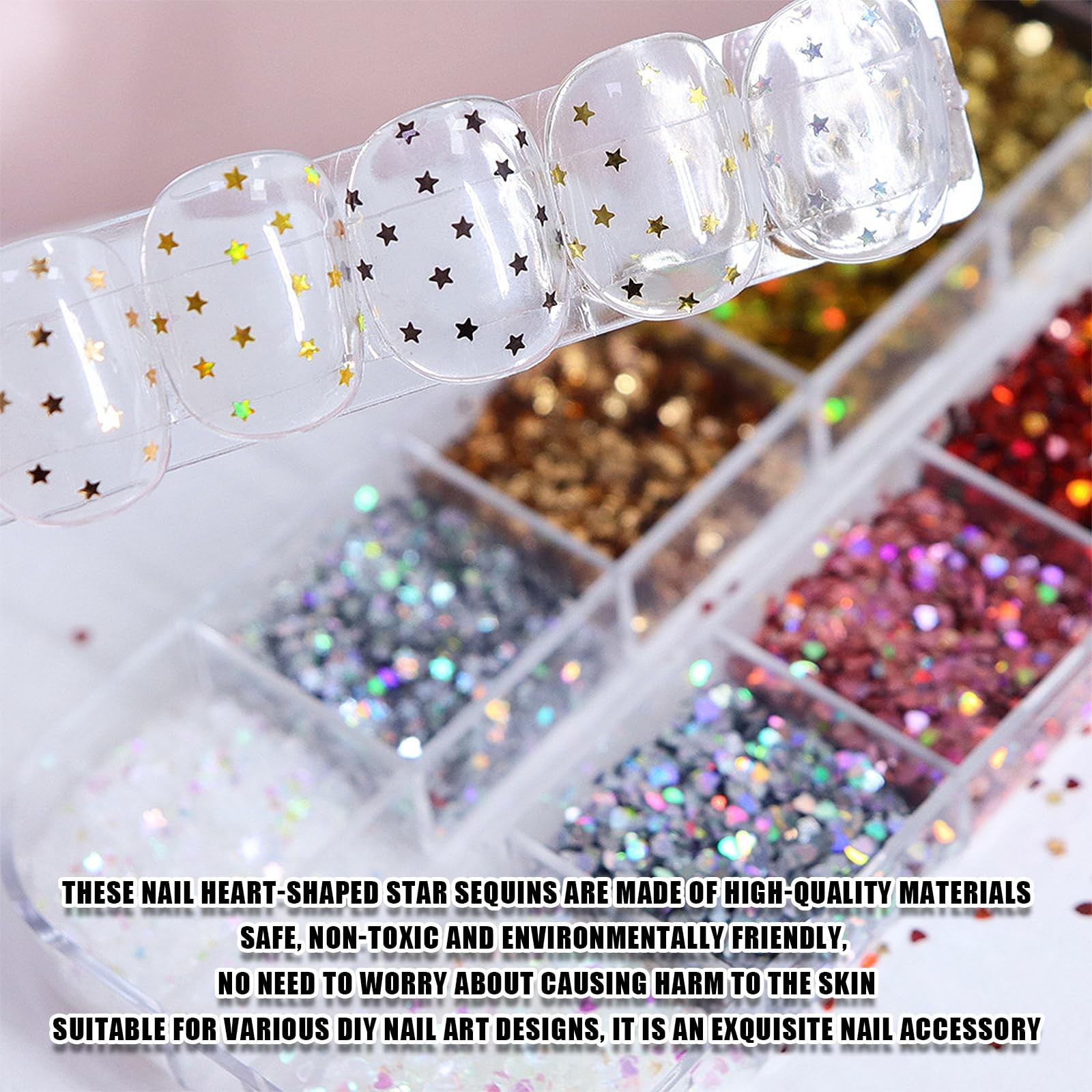 Heart Nail Art Glitter,Holographic Mini Love Heart Star Nail Art Flakes Multi…