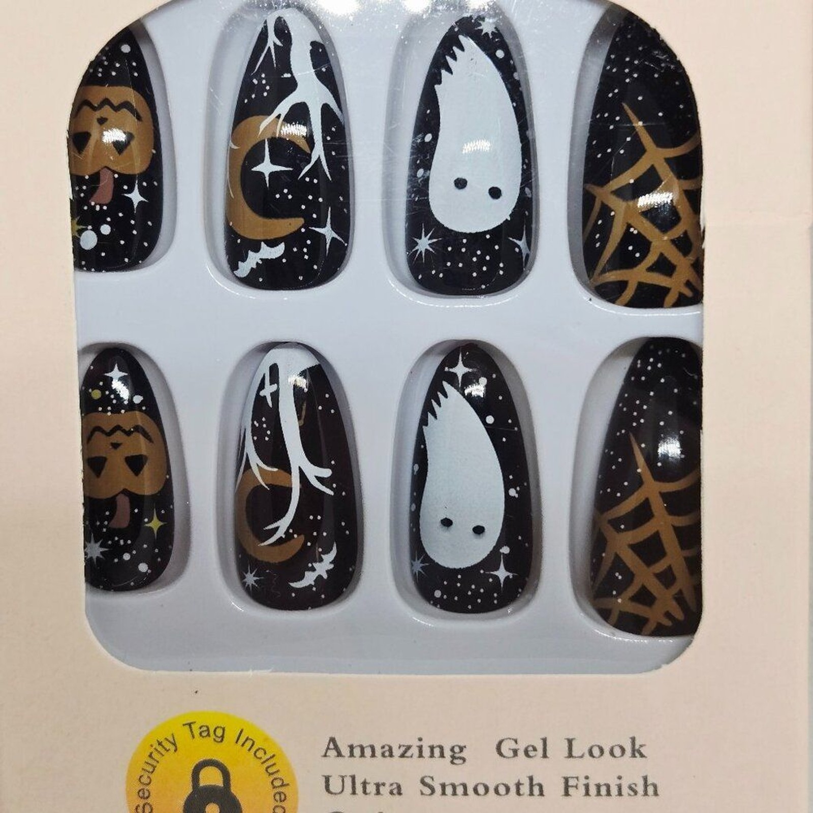 NIB SET OF 2 HALLOWEEN DECOR/PARTY PRESS ON NAILS, GHOSTS, PUMPKINS, 48 TOTAL