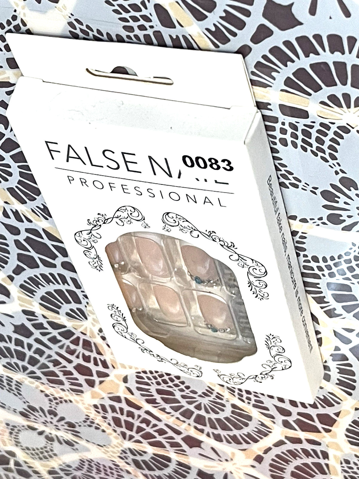 False Nail Professional NUDE SHEER WHITE FRENCH TIP with STONE DETAILS Press On