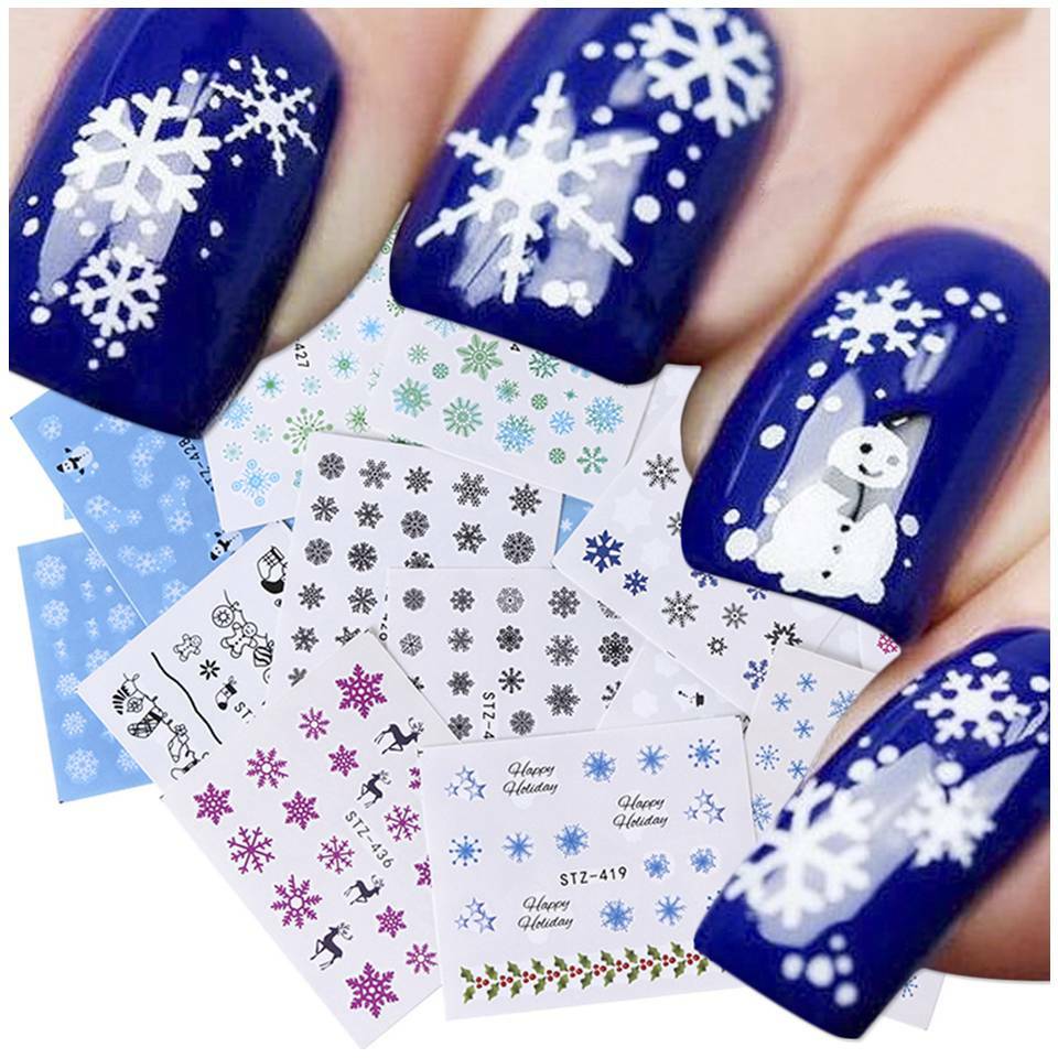 Christmas Snowflakes Nail Art Water Stickers Decals Santa Matte Winter Candy