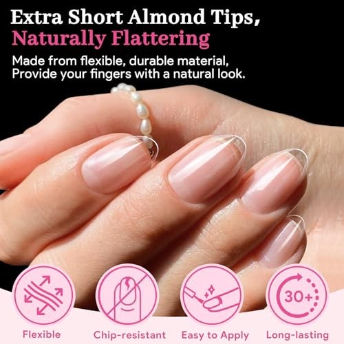 Fake Nail Tips, 15 Sizes 240 PCS Clear Half Matte Press On Extra Short Almond