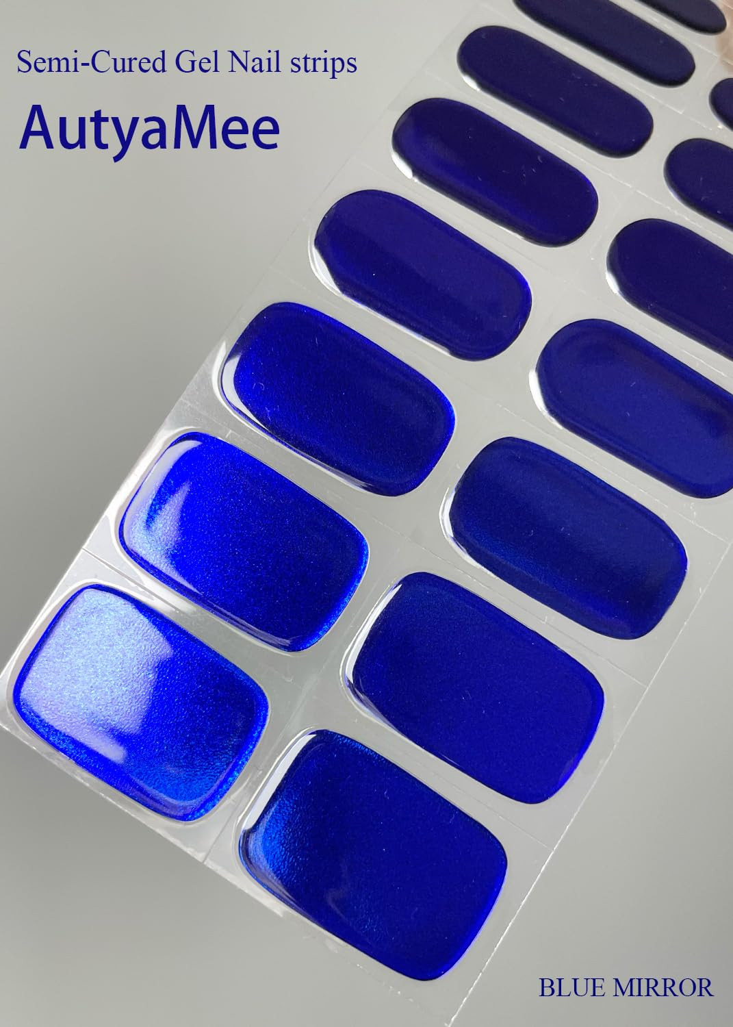 Semi Cured Gel Nail Strips (Blue Mirror), Chrome, 20 Pcs Gel Nail Wraps, Sticker