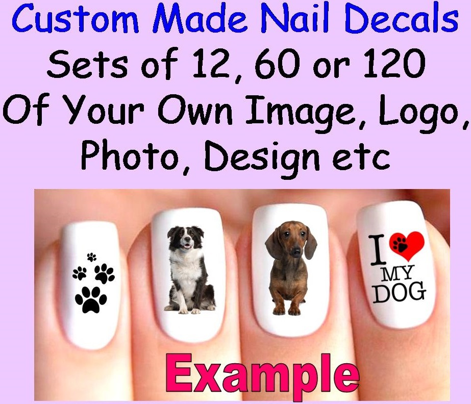 Set Of 12, 60 OR 120 x Nail Art Decals CUSTOM MADE Your Own Image Personalised